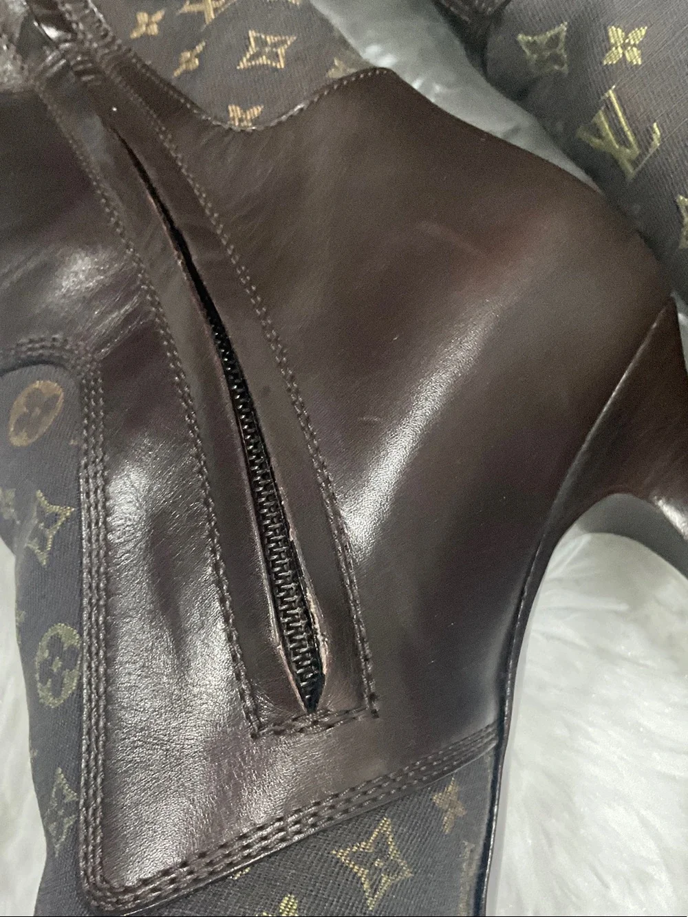 Louis Vuitton Black Monogram Paneled Knee-High Pointed Boots